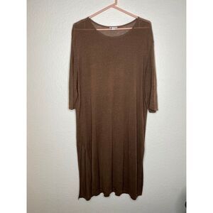 J Jill brown linen blend knit tunic top side slit lagenlook boho coastal 1X
